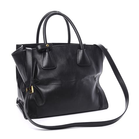 PRADA City Calf Front Pocket Tote Black 